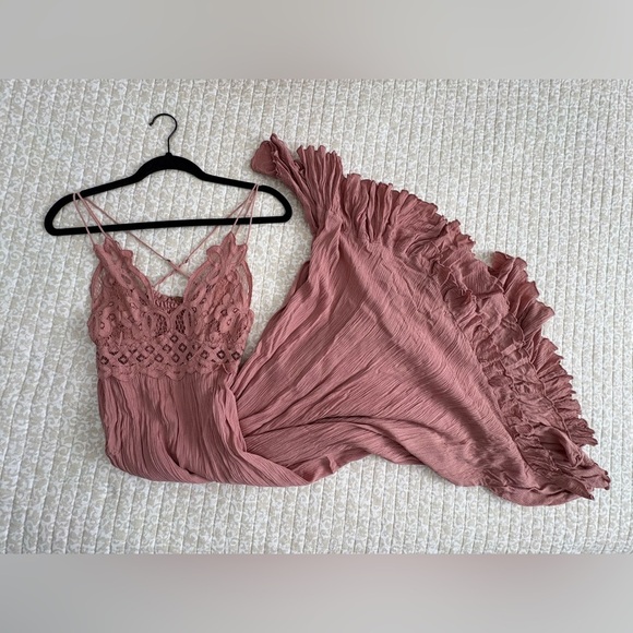 Free People Adella Maxi Slip Rose Pink Lace Dress - Picture 16 of 16